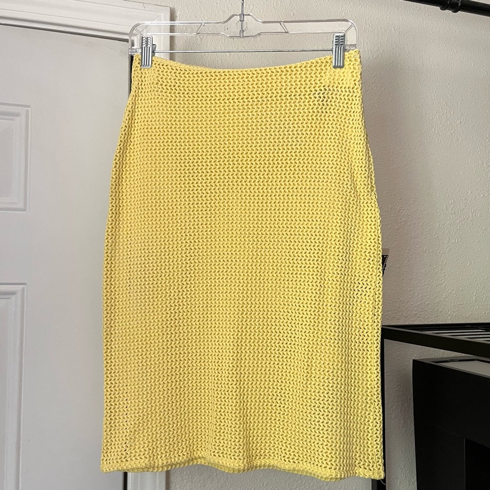 MONTCE yellow canary butter open knit coverup beach mini skirt stretchy